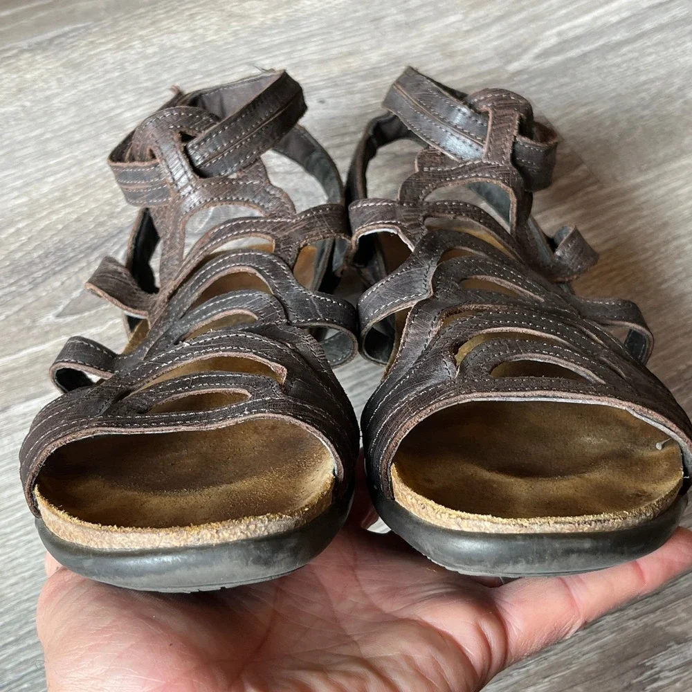 Naot Sara Gladiator Walking Sandals Brown Leather Made in Israel Womens 9‎ EU 40
